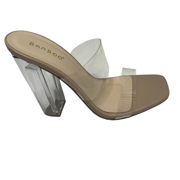 Bamboo Women's Clear Nude‎ Chuncy Heeled Mule Sandal Size 6 - Picture 2 of 8